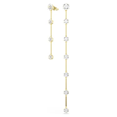 Constella Oorhangers, Asymmetrisch ontwerp, Ronde slijpvorm, Wit, Glanzende goudkleurige toplaag - Swarovski, 5622721