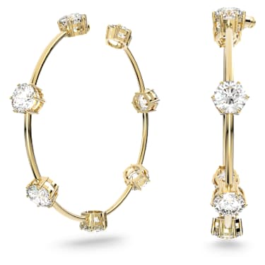 Constella 大圈耳环, 圆形切割, 大码, 白色, 闪耀的镀金色调 - Swarovski, 5622722