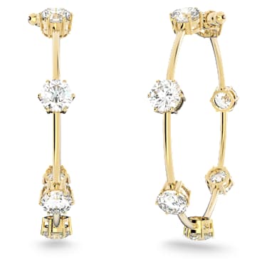 Constella 大圈耳环, 圆形切割, 大码, 白色, 闪耀的镀金色调 - Swarovski, 5622722