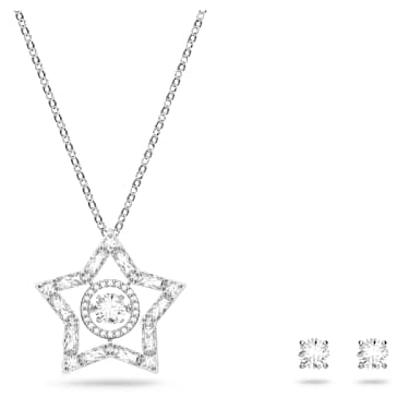 Sada Stella, Různé výbrusy, Hvězda, Bílá, Pokoveno rhodiem - Swarovski, 5622729