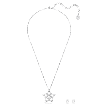 Set Stella, Tăieturi mixte, Stea, Alb, Placat cu rodiu - Swarovski, 5622729