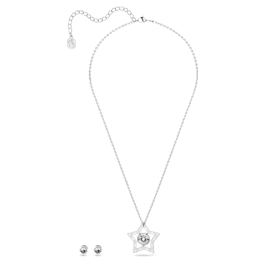 Set Stella, Tăieturi mixte, Stea, Alb, Placat cu rodiu - Swarovski, 5622729