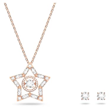 Komplet Stella, Mešani rezi, Zvezda, Bela, Prevleka rožnato zlatega odtenka - Swarovski, 5622730