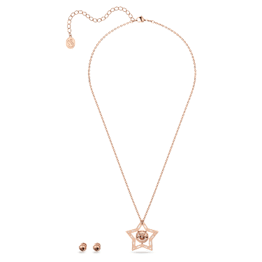 Komplet Stella, Mešani rezi, Zvezda, Bela, Prevleka rožnato zlatega odtenka - Swarovski, 5622730