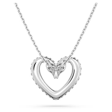 Una pendant, Heart, Medium, White, Rhodium plated