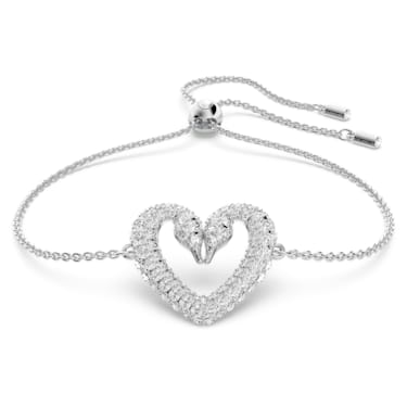 Una bracelet, Heart, Medium, White, Rhodium plated - Swarovski, 5625534