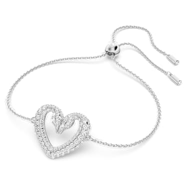 Sublima bracelet, Heart, Medium, White, Rhodium plated - Swarovski, 5625534
