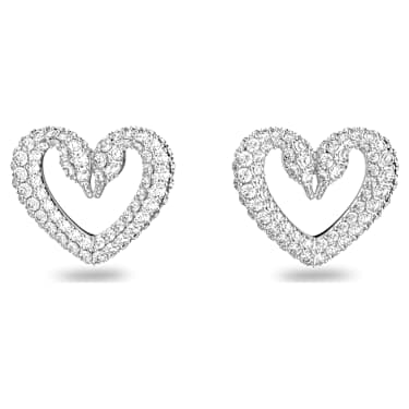 Sublima stud earrings Heart Medium White Rhodium plated Swarovski