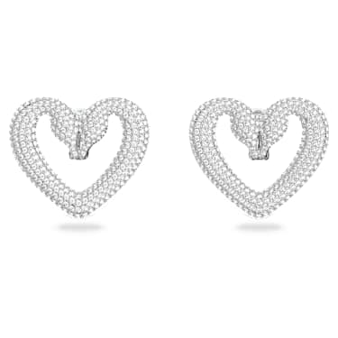 Sublima clip earrings, Heart, Large, White, Rhodium plated - Swarovski, 5626172