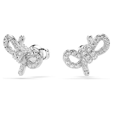 Lifelong Bow 耳钉, 蝴蝶结, 白色, 镀铑 - Swarovski, 5627345