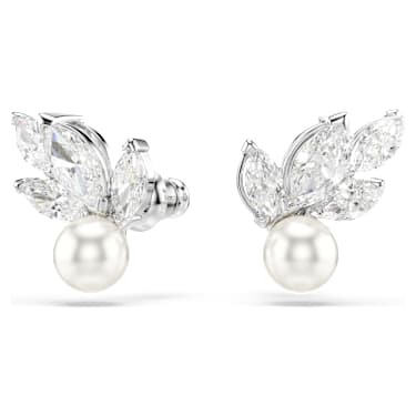 Uhančki Louison Pearl, List, Beli, Prevleka iz rodija - Swarovski, 5627346