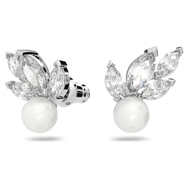 Peckové náušnice Louison Pearl, Lístek, Bílá, Pokoveno rhodiem - Swarovski, 5627346