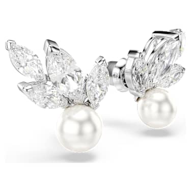 Cercei stud Louison Pearl, Frunză, Albi, Placat cu rodiu | Swarovski