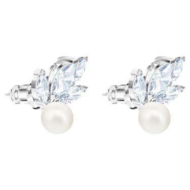 Peckové náušnice Louison Pearl, Lístek, Bílá, Pokoveno rhodiem - Swarovski, 5627346