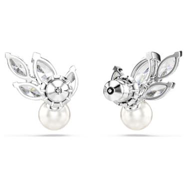 Cercei stud Louison Pearl, Frunză, Albi, Placat cu rodiu - Swarovski, 5627346