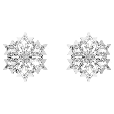 Brincos stud Magic, Floco de neve, Branco, Lacado a ródio - Swarovski, 5627347