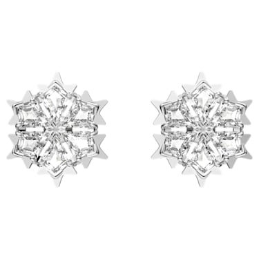 Magic stud earrings, Snowflake, White, Rhodium plated - Swarovski, 5627347