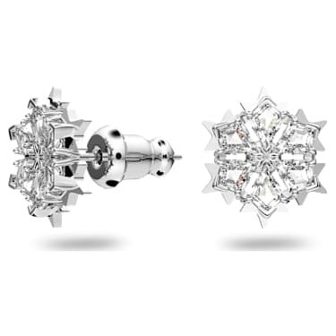 Pendientes de botón Magic, Copo de nieve, Blancos, Baño de rodio - Swarovski, 5627347