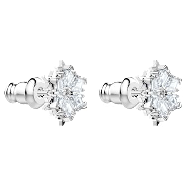 Cercei stud Magic, Fulg de zăpadă, Albi, Placat cu rodiu - Swarovski, 5627347