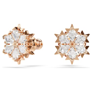 Magic stud earrings, Snowflake, White, 18K rose gold finish - Swarovski, 5627348