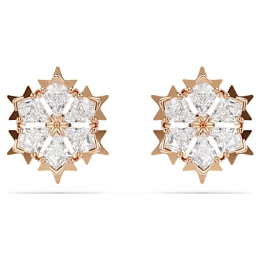 Pendientes de botón Magic, Copo de nieve, Blancos, Acabado en oro rosa de 18 quilates - Swarovski, 5627348