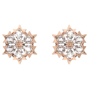 Pendientes de botón Magic, Copo de nieve, Blancos, Baño tono oro rosa - Swarovski, 5627348