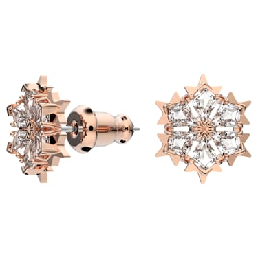 Pendientes de botón Magic, Copo de nieve, Blancos, Baño tono oro rosa - Swarovski, 5627348