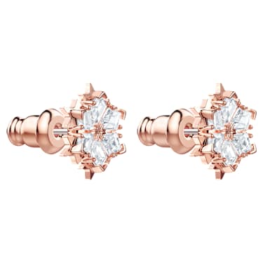 Pendientes de botón Magic, Copo de nieve, Blancos, Baño tono oro rosa - Swarovski, 5627348