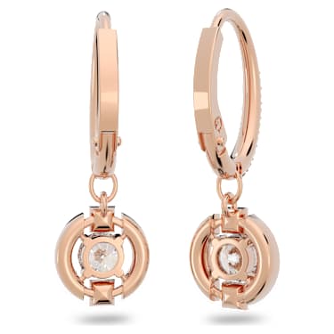 Una drop earrings, Round cut, Pavé, White, Rose gold-tone plated - Swarovski, 5627350
