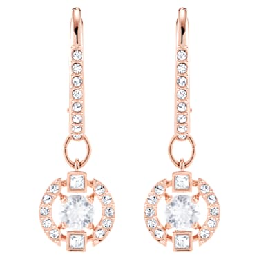 Una drop earrings, Round cut, Pavé, White, Rose gold-tone plated - Swarovski, 5627350