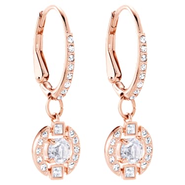 Una drop earrings, Round cut, Pavé, White, Rose gold-tone plated - Swarovski, 5627350