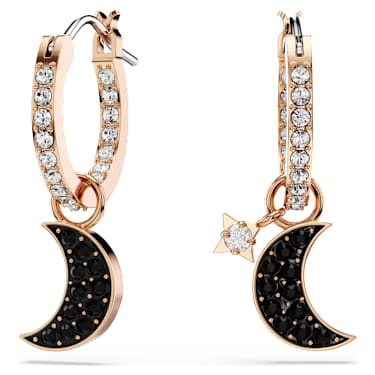 Symbolica drop earrings, Moon and star, Black, Rose gold-tone plated - Swarovski, 5627352