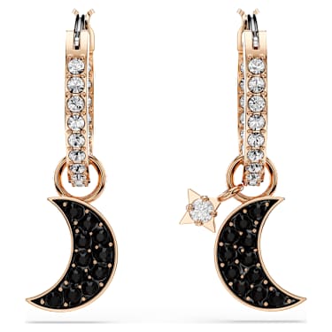 Visací náušnice Symbolica, Měsíc a hvězda, Černé, Povrchová úprava z 18k růžového zlata - Swarovski, 5627352