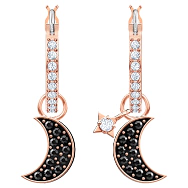 Symbolica drop earrings, Moon and star, Black, Rose gold-tone plated - Swarovski, 5627352