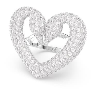 Δαχτυλίδι κοκτέιλ Una, Καρδιά, Mεγάλο, Λευκό, Επιμετάλλωση ροδίου - Swarovski, 5627370