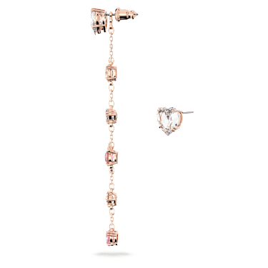 Gema 520 drop earrings, Asymmetrical design, Candy and heart, Pink, Rose gold-tone plated - Swarovski, 5627408