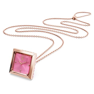Pendant watch Triangle cut Pink Rose gold tone finish Swarovski