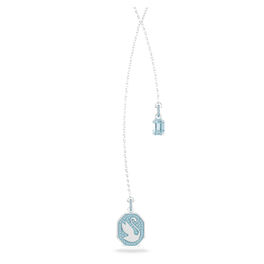 Swan Y necklace, Swan, Blue, Rhodium plated - Swarovski, 5628544