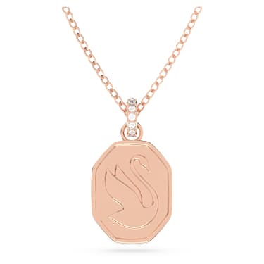 Signum 链坠, 天鹅, 长款, 白色, 镀玫瑰金色调 - Swarovski, 5628549
