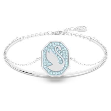 Swan bangle, Swan, Blue, Rhodium plated - Swarovski, 5628552