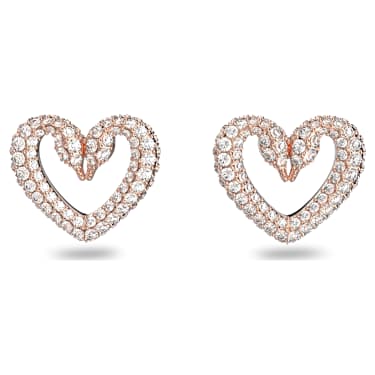 Clous d'oreilles Sublima, Pavé, Cœur, Medium, Blanches, Placage de ton or rosé - Swarovski, 5628659