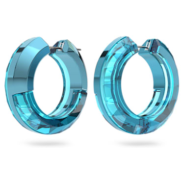 Lucent hoop earrings, Statement, Round shape, Blue | Swarovski