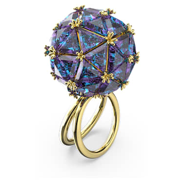 Curiosa cocktail ring, Triangle cut, Blue, Gold-tone plated - Swarovski, 5630307