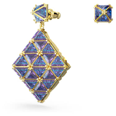 Curiosa 水滴形耳環, 非對稱設計, 藍色, 鍍金色色調 - Swarovski, 5630314