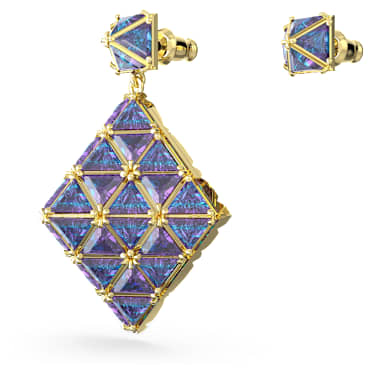 Curiosa 水滴形耳環, 非對稱設計, 藍色, 鍍金色色調 - Swarovski, 5630314