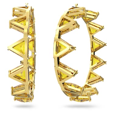 Matrix hoop earrings, Triangle cut, Yellow, Gold-tone plated