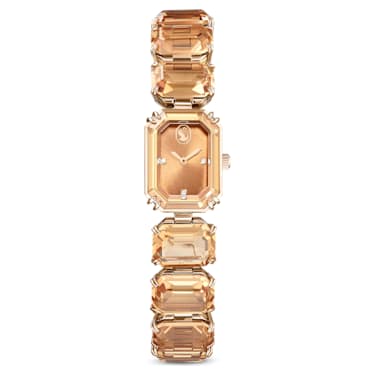 Reloj, Pulsera de talla octogonal, Marrón, Acabado tono oro champán - Swarovski, 5630831