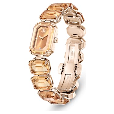 Montre Bracelet taille octogone Marron Finition champagne dor