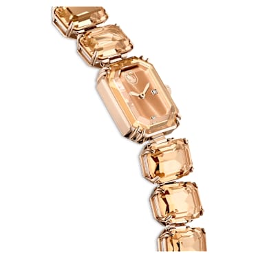 Ceas, Brățară cu tăietură octogonală, Maro, Finisaj auriu de culoarea șampaniei - Swarovski, 5630831