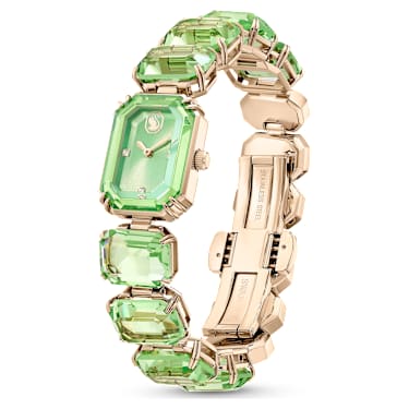 Óra, Nyolcszögletes metszésű karkötő, Zöld, Pezsgő arany árnyalatú felület - Swarovski, 5630834